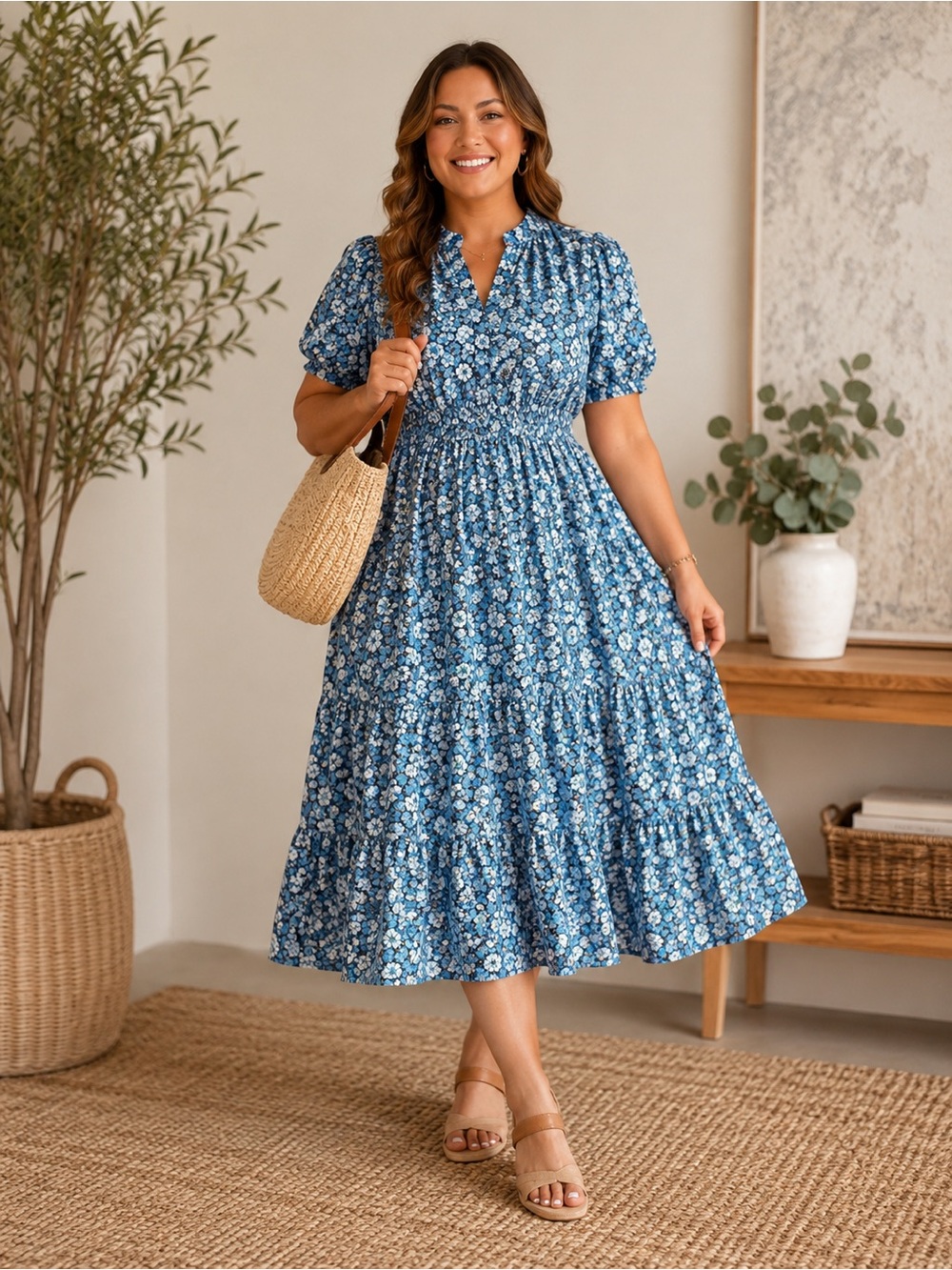 Hyacinth House NEW Zip Front Bluebells Cottagecore Floral Midi Dress XXL #105